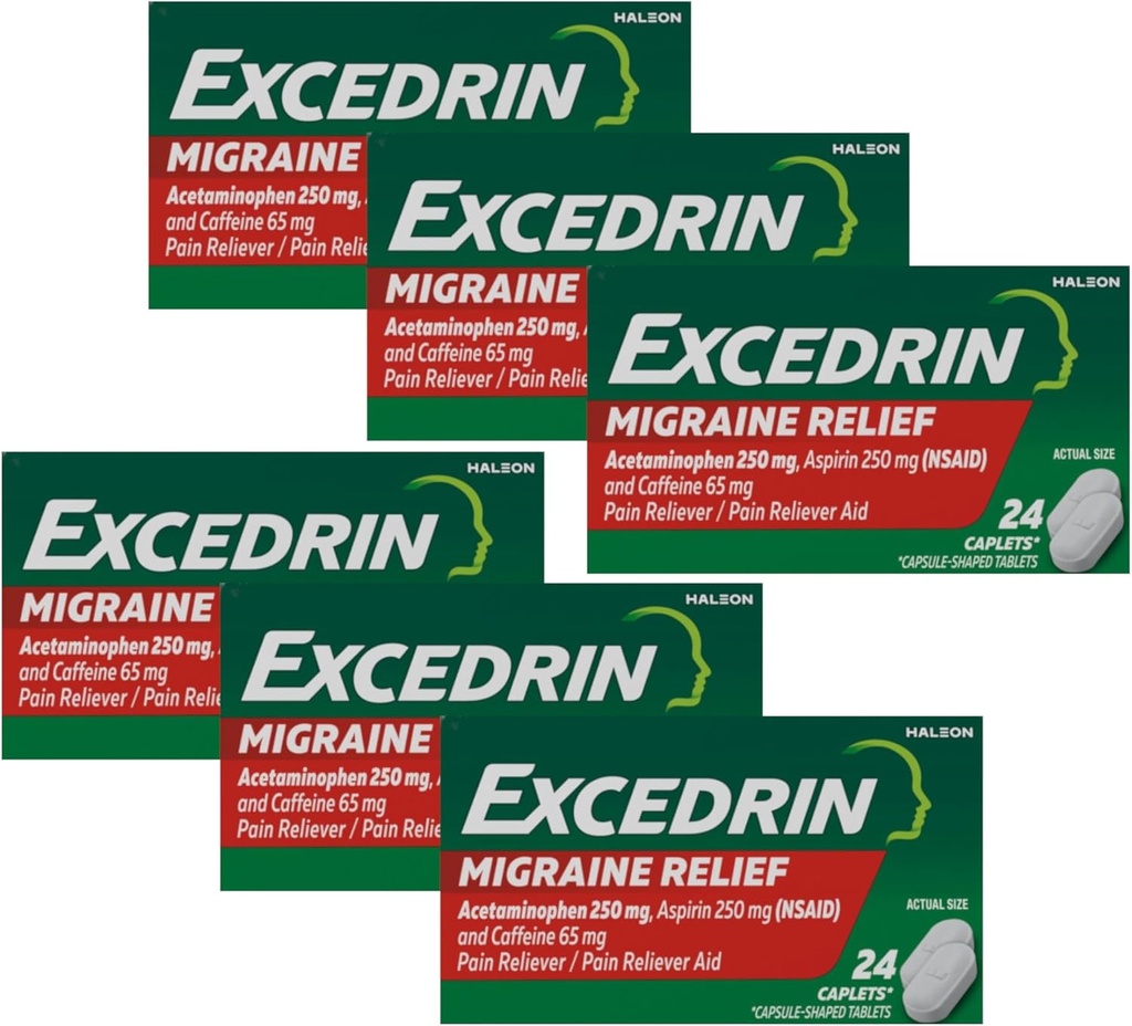 תרופות לטיפול ב- Migraine, 24 Caplets (Pack of 6)