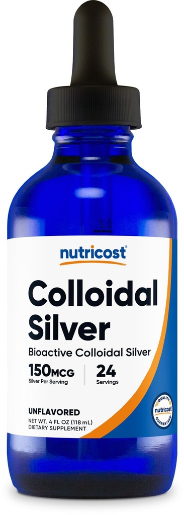 Foodscost Colloidal Silver 4oz - Cobalt Blue Glass Bottles, Bio-Active Colloidal Silver