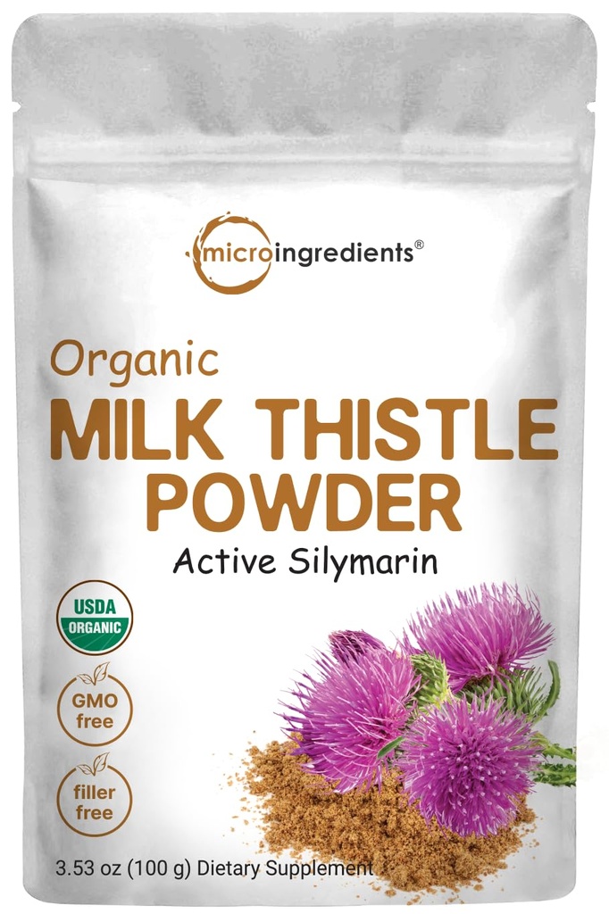 אבקת חלב אורגני, 3.5 oz (400 משרתים) | Herbal Liver Support Milk Thistle Supplement | Liver Detox & Antioxidant Support מכיל Active Silymarin | Non-GMO, ידידותי טבעוני