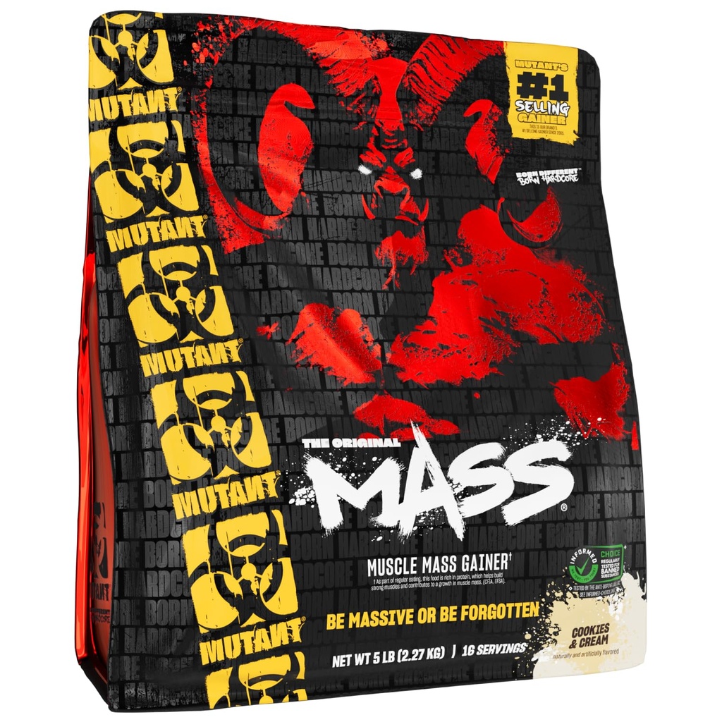 Mutant Mass | משקל Mass Gainer חלבון אבקה - אבקת חלבון קלוריות גבוהה עבור רווח המונים - קובצי Cookie ו Cream - 5 פאונד