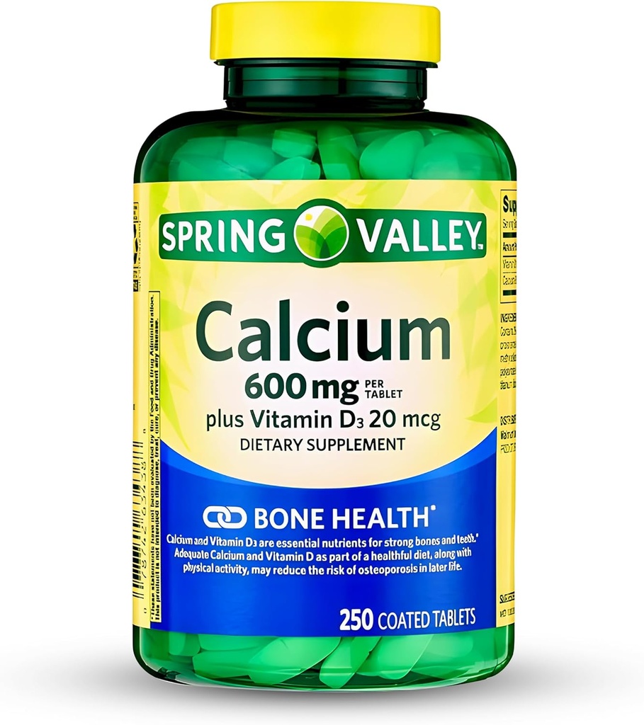 Spring-Valley Calcium תוסף-Calcium 600 מ"ג עם ויטמין D3 עבור טבליות בריאות עצמות חזקות יותר