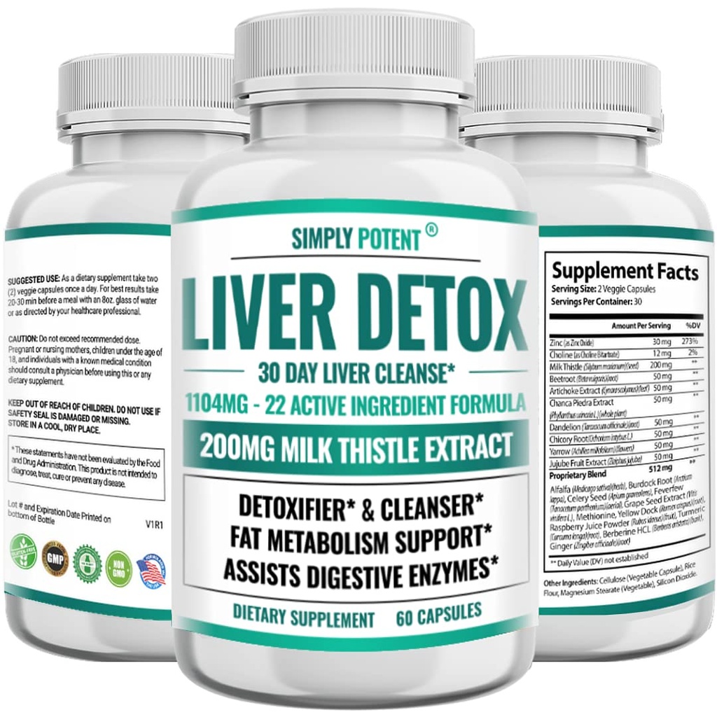 Liver Cleanse Detox &תיקון תוסף, Artichoke Extractr Health Formula w 22 Herbs for Liver Support, Liver Detox Cleanse Pills - Milk Thistle Dandelion Turmeric Jot Zinc, 60 קפסולות