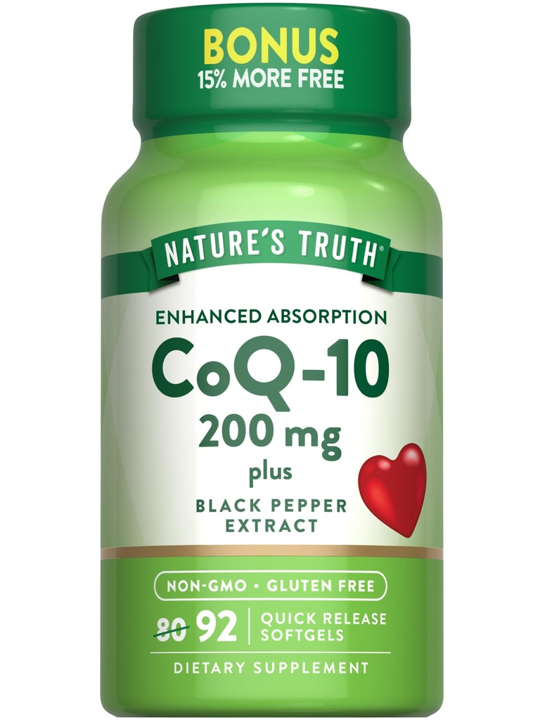 האמת של הטבע CoQ10 200 מ"ג Softgels | 92 Count | Enhanced Absorption | with Black Pepper Extract