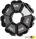 MOLN HYMY Large Pill מארגנת 7 יום, Pretty Weekly Pill Box Case, Sweet Girly Medicine Dispenser Container for ויטמין, Gummy, תרופות, תוסף (שחור)