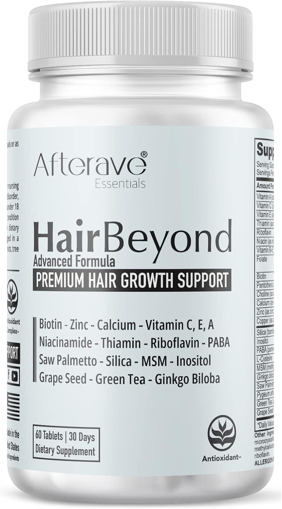 HairBeyond שיער צמיחה פורמולה משפרת את עוצמת הפוליקל ו Scalp עבור צמיחה חזקה יותר, הגנה על נשירת שיער, ויטמין A, C, E, B Complex Saw Palmetto Silica Zinc Calcium Niacin ביוטין ביוטין