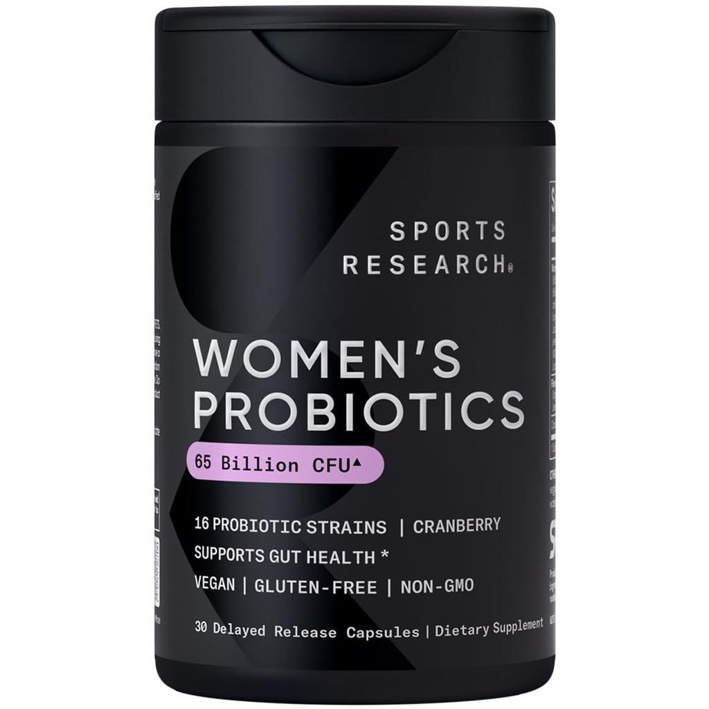מחקר ספורט ® Women's Probiotics with Prebiotics, 65 מיליארד CFU - קפסולות טבעוניות לתמיכה בבריאות וחשיפה עיכולית, פרוביוטיקה לנשים עם Cranberry - Non-GMO מאומת וגלוטן חינם - 30 הרוזן