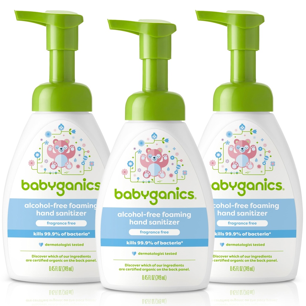 Babyganics Alcohol-Free Foaming Hand Sanitizer, משאבת בקבוק, ריח חינם, 8.45 oz, 3 Pack