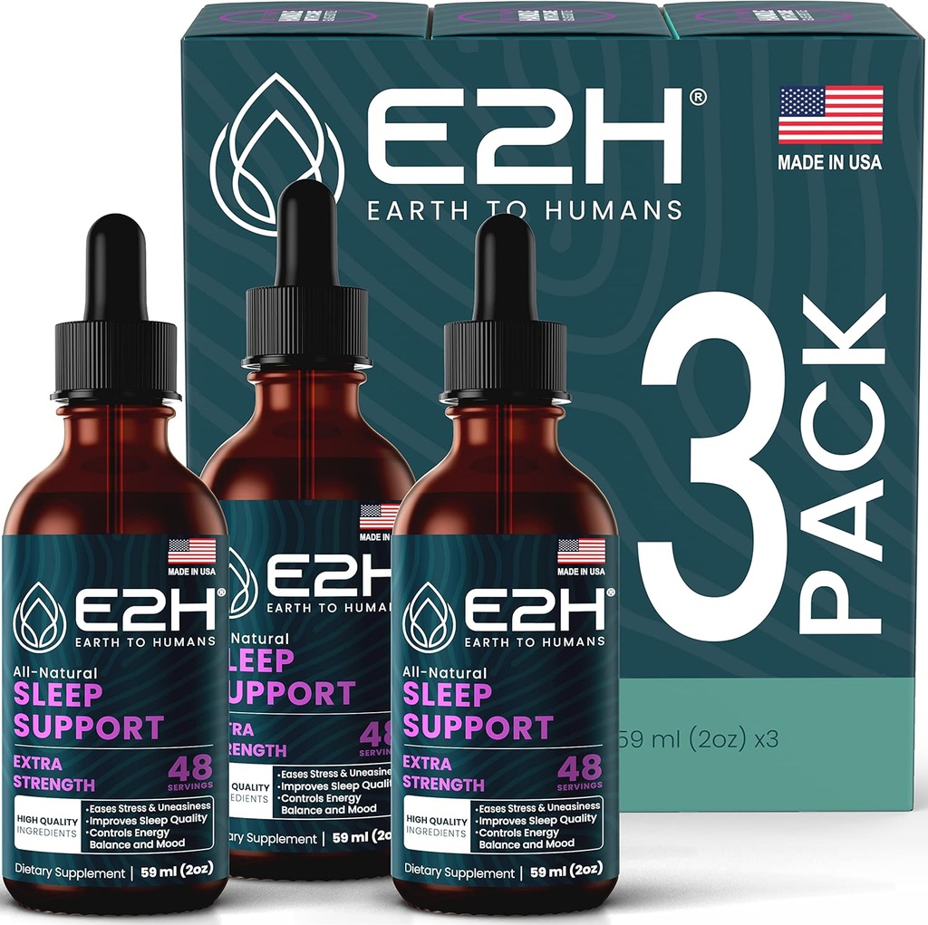 E2H Natural Sleep Aid - מלטונין נוזלי עם Chamomile, Theanine - Sleep Better, Deeper, Longer - טבעוני, GMO-Free - מספק הקלה בלחץ (3 בקבוקים)