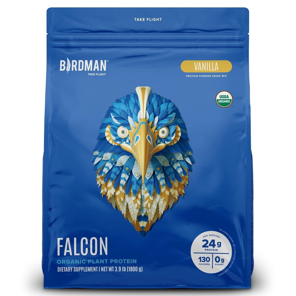 ה-BIRDMAN פלקון אבקת חלבון טבעונית אורגנית, Stevia & Sugar חינם, חלבון מבוסס צמחי, נמוך פחמימות, חלב חינם, Keto, non Whey חלבונים, פרוביוטיקה, פי חלבון; Vanilla Flavor - 60 המשרתים - 3.9 lb lb lb lb, lb, Keto, non Whey חלבונים, Probiotic