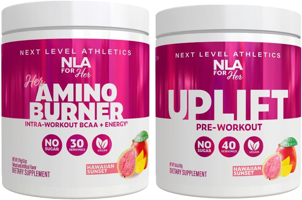 NLA for Her Pre/Intra Workout Stack (כולל את הארכת Amino Amino הrmogenic ו- Uplift Pre Workout הוואי Sunset Sunset Sunset)