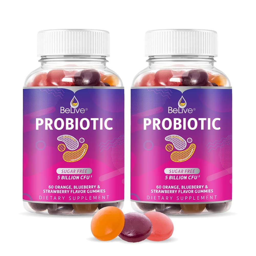BeLive Probiotics - פרוביוטיקה עם 5 מיליארד CFUs לבריאות העיכול, גברים, נשים וילדים פרוביוטיקה תוספי עבור תמיכה Immune, סוכר חינם & טבעוני - Blueberry, סטרוברי ותפוז | 2Pack