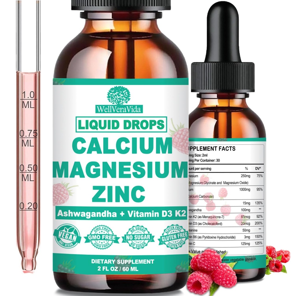 Calcium Magnesium Zinc D3 עם Calm Magnesium Glycinate Plus Ashwagandha, L-theanine, נוזל Calcium עם ויטמין D3 ומגנזיום תוספת עבור Immune, העצם, השרירים, Mood & Sleep Support תמיכה תמיכה תמיכה תמיכה תמיכה תמיכה בשינה