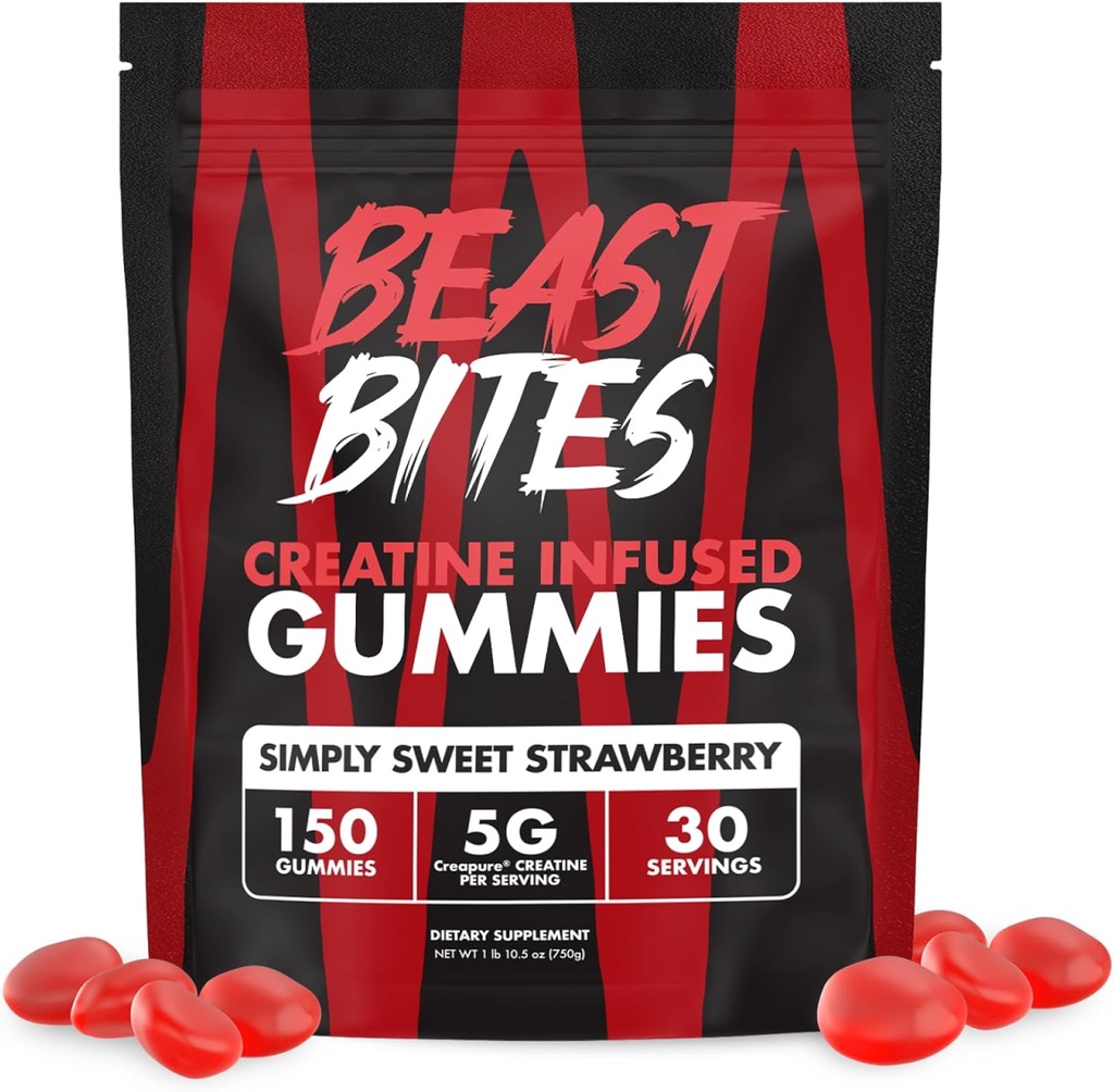 Bast BITES - Creatine Infused Gummies - 5g Creapure Creatine Monohydrate Per המשרת - NSF מוסמך עבור ספורט - 30 משרתות
