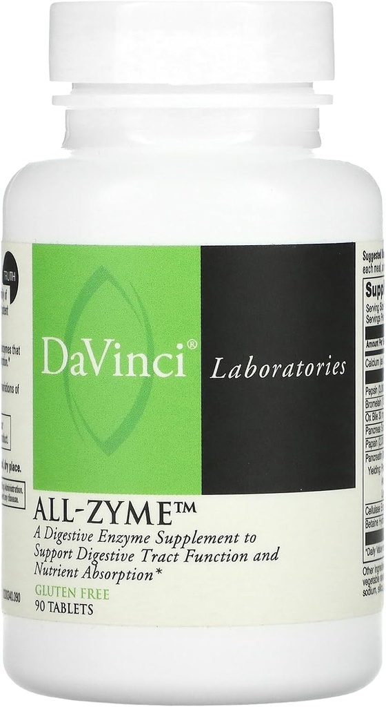 Davinci Laboratories - All-Zyme, Proteolytic Enzymes and Digestive Enzyme Supplement, Bloating, Gas, Constipation ו- Joint Health, Non-GMO Ingredients, 90 טבליות