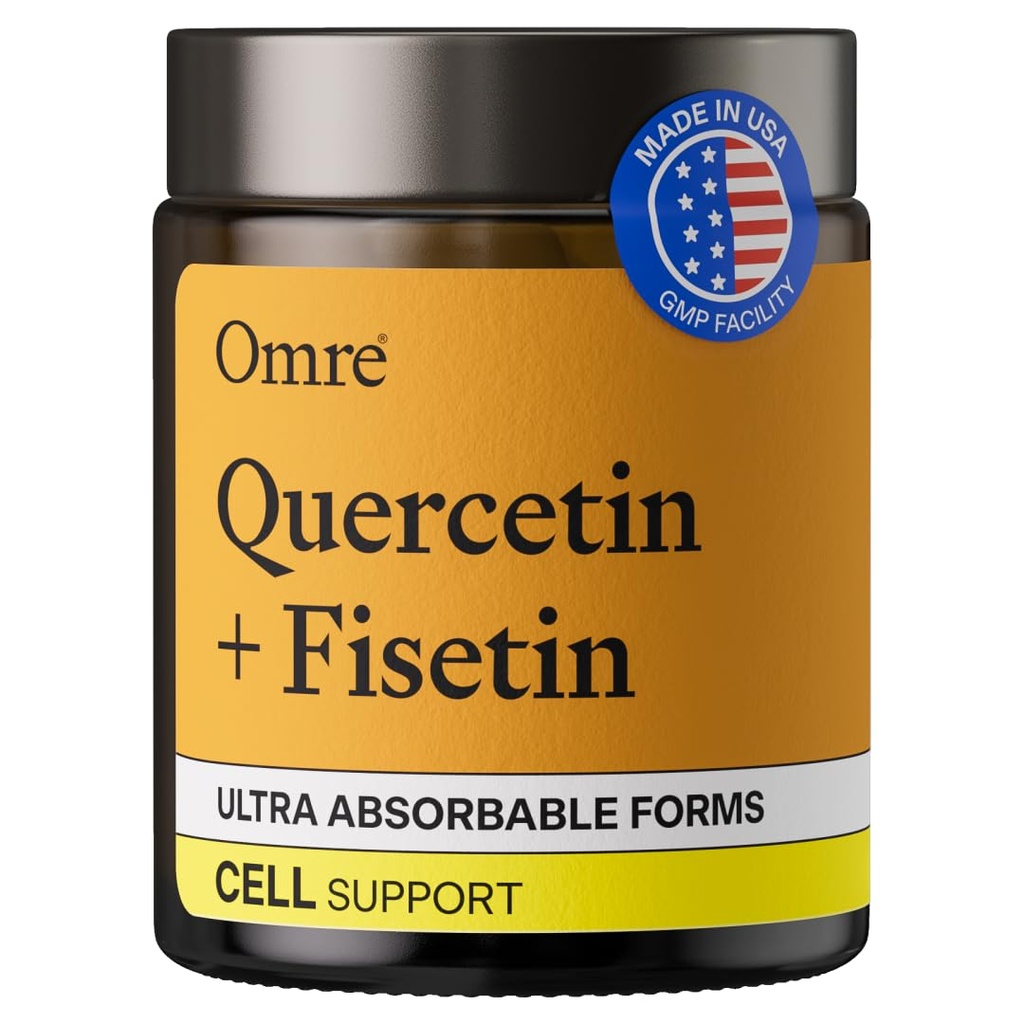 OMRE Quercetin ו- Fisetin תוסף - צד שלישי נבדק תוספי Senolytic עבור תמיכה Aging - 500 מ"ג Quercetin Phytosome ו 100 מ"ג Fisetin - Highlyava bioilable טפסים