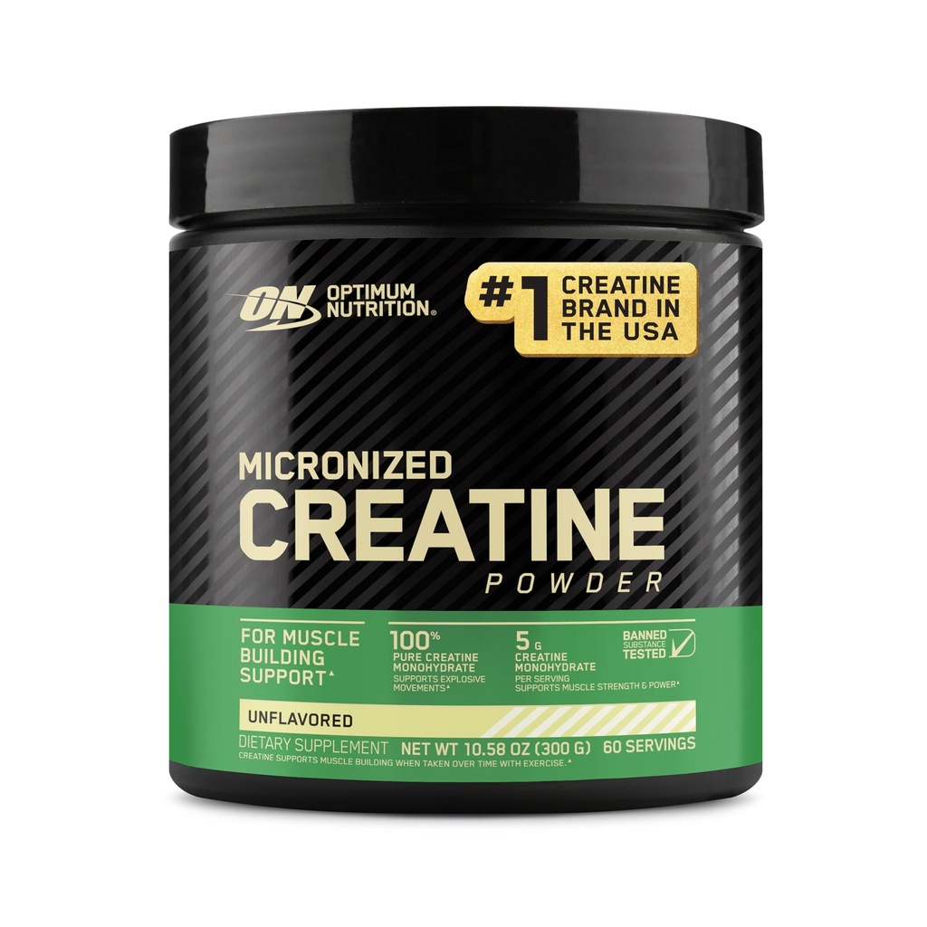 Optimum Nutrition Micronized Creatine Monohydrate אבקת, Unflavored, 60 משרתים, 300 גרמים (Packaging May Vary)