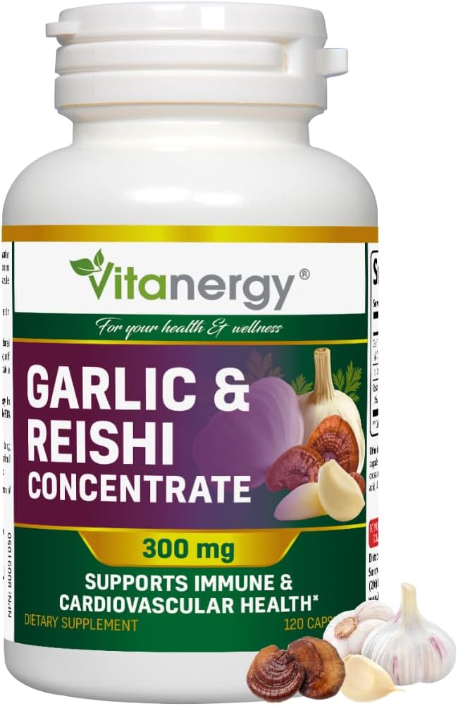 Garlic & Reishi קפסולות - Cardiovascular Health & Immune Support - Potent Whole Bulbs Extract, No Aftertaste - 120 Vegan Caps