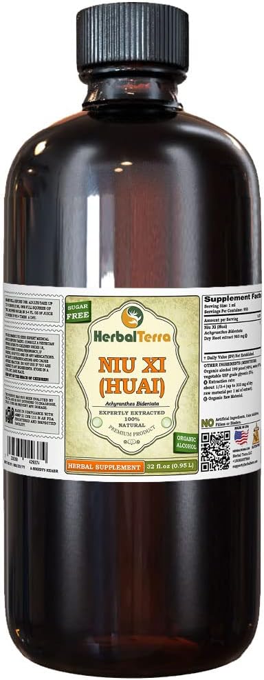 NIU Xi (Huai), Achyranthes (Achyranthes Bidentata) Tincture, Dried Root Liquid Extract (Brand Name: HerbalTerra, המיוצר גאה בארצות הברית) 32.oz (0.95 l)
