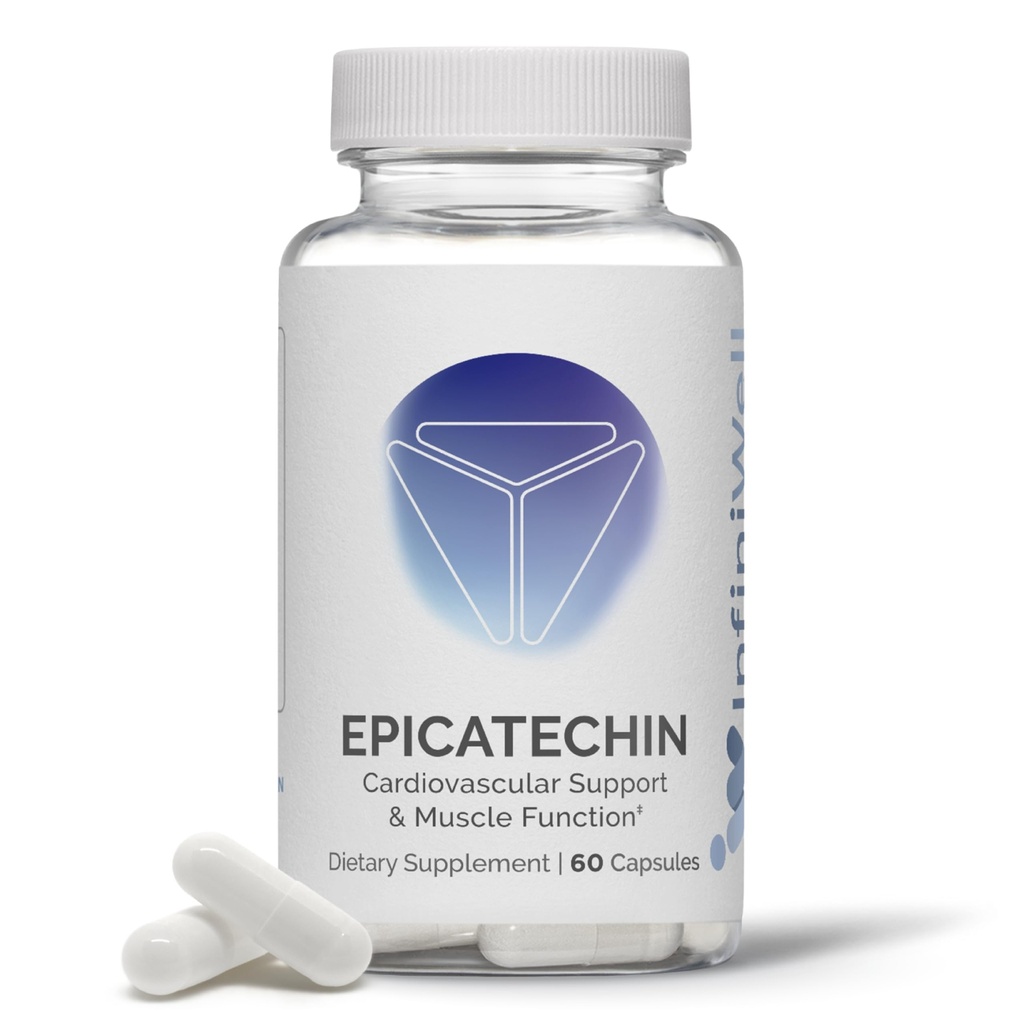 InfiniWell Epicatechin תוסף - תמיכה בבניית שרירים & Nitric Oxide הפקה - קידום סינתזה חלבון בריא, פעילות גופנית התאוששות, Antioxidant Support & Cognitive Function (60 קפסולות)