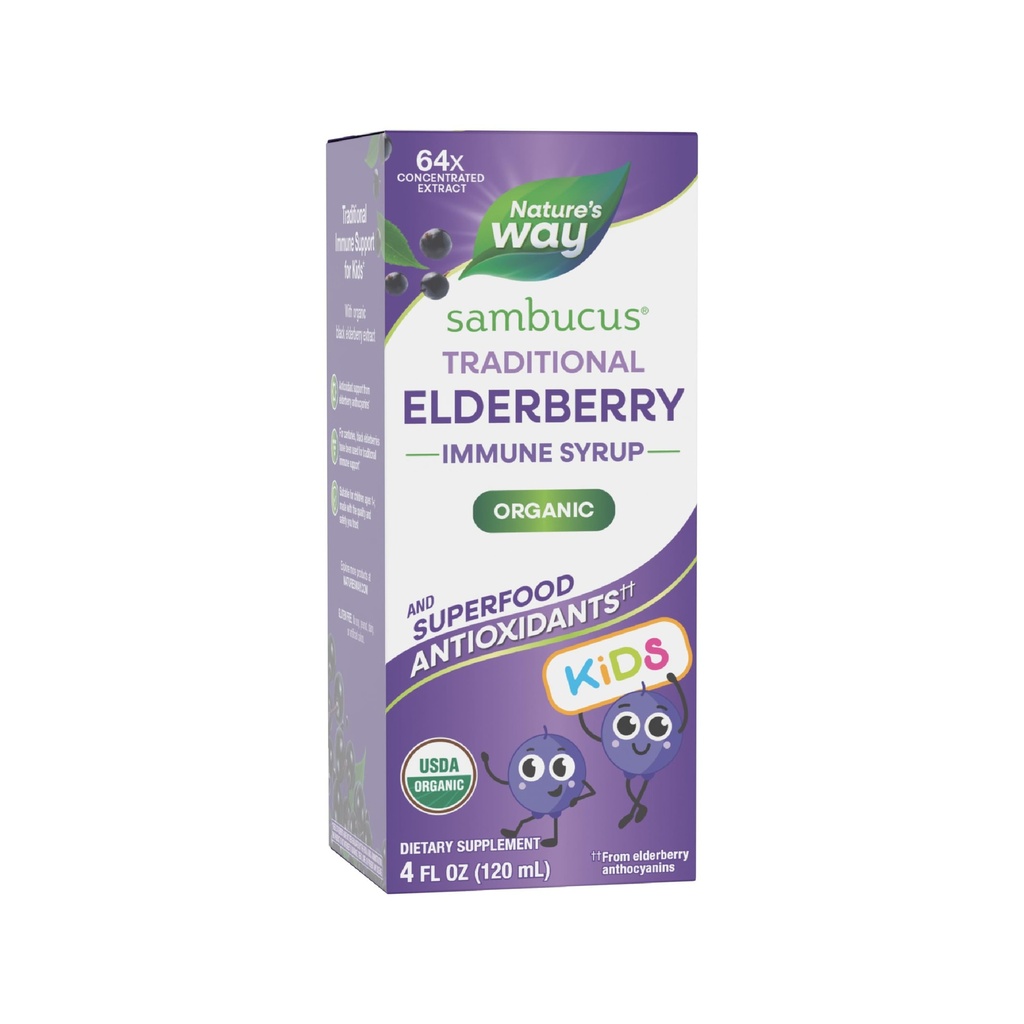 דרכו של הטבע Sambucus Elderberry מסורתי Immune Syrup במשך ימים 1+, תמיכה מסורתית Immune *, Antioxidant תמיכה *, Black Elderberry לחלץ, USDA מוסמך אורגני, 4 Fl Oz