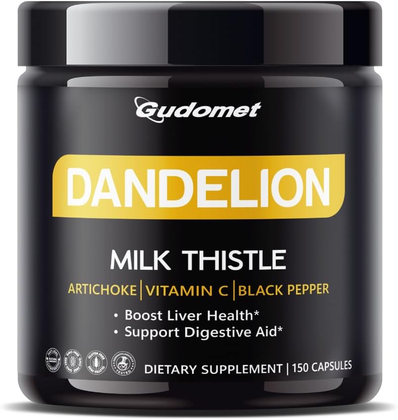 Dandelion with Milk Thistle, Artichoke, ויטמין C & Black Pepper – תומך ב- Liver Health & Digestive Aid -150 קפסולות בארה"ב
