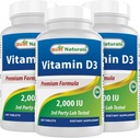 Best Naturals ויטמין D3 2000 IU (50 mcg) - 100 טבליות - 100 ימים אספקה - מסייע לתמוך בבריאות החיסון, עצמות חזקות ושיניים, ותפקוד שרירים (100 (Pack of 3))
