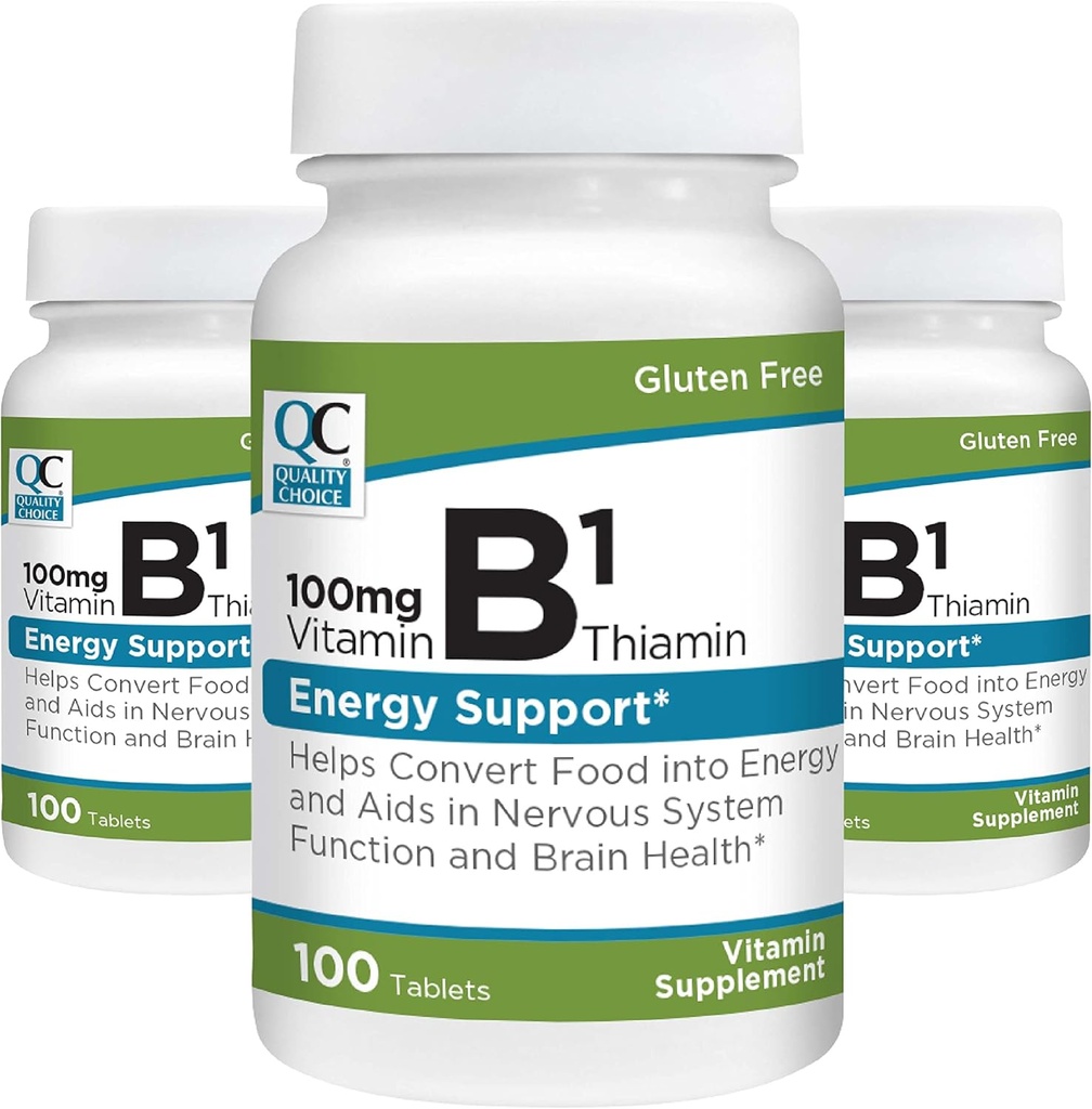 איכות בחירה ויטמין B1 Thiamin 100 מ"ג תמיכה אנרגיה, מערכת העצבים ו- Brain Health ויטמין Tablet, 100 Count Bottles (3 Pack)
