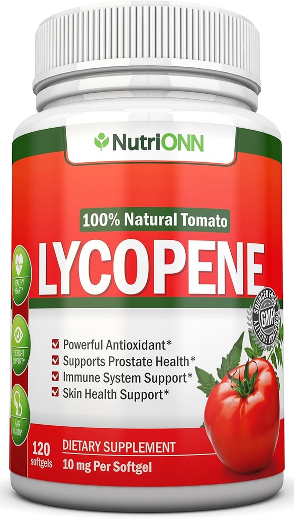 Lycopene - 10MG - 120 Softgels - 3 חודשים אספקה - Premium Quality Antioxidant - 100% טבעי עגבניות - גדול עבור בריאות הערמונית, תמיכה במערכת החיסון, בריאות הלב ותמיכה בראייה