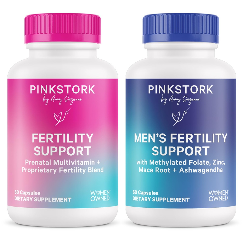 Pink Stork & Blue Stork His and Hers Fertility Bundle: תוספי פוריות עבור נשים, תוספי פוריות לגברים, פוריות טרום לידתי ויטמין, Vitex, Inositol, Folate, ויטמין B6, 60 קפסולות