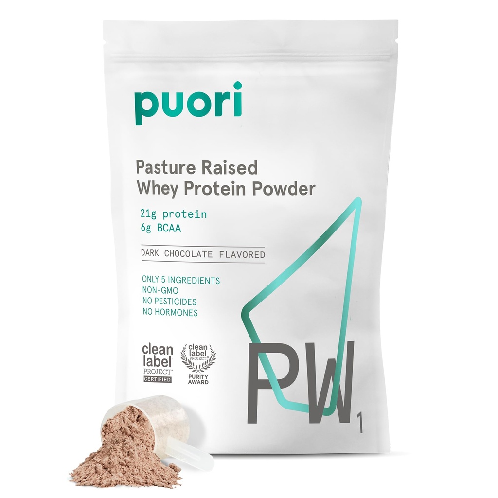 אבקת חלבון Puori Whey, שוקולד כהה - PW1 preure-Raated, Grass-Fed Whey אבקת לשתות Mix המכיל BCAA Amino Acids - תוספת פוסט-Workout עבור רווח שרירים ושיקום - 30 משרתים