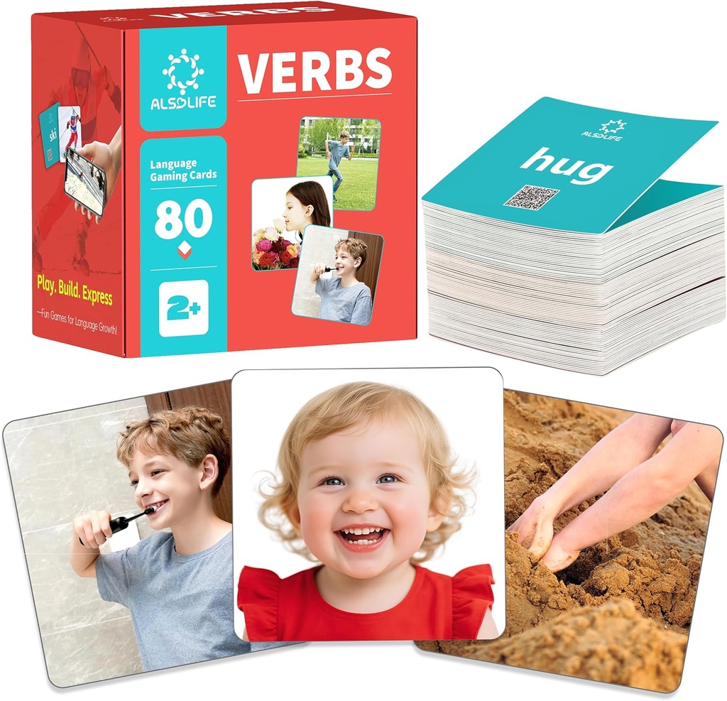 80 כרטיסי Verb עם קטעי וידאו פעולה ; כרטיסי פעולה ורגב פלאש עבור טיפול בדיבור , Verbs Flash Cards עבור פעוטות למידה כרטיסי פעולה מילים