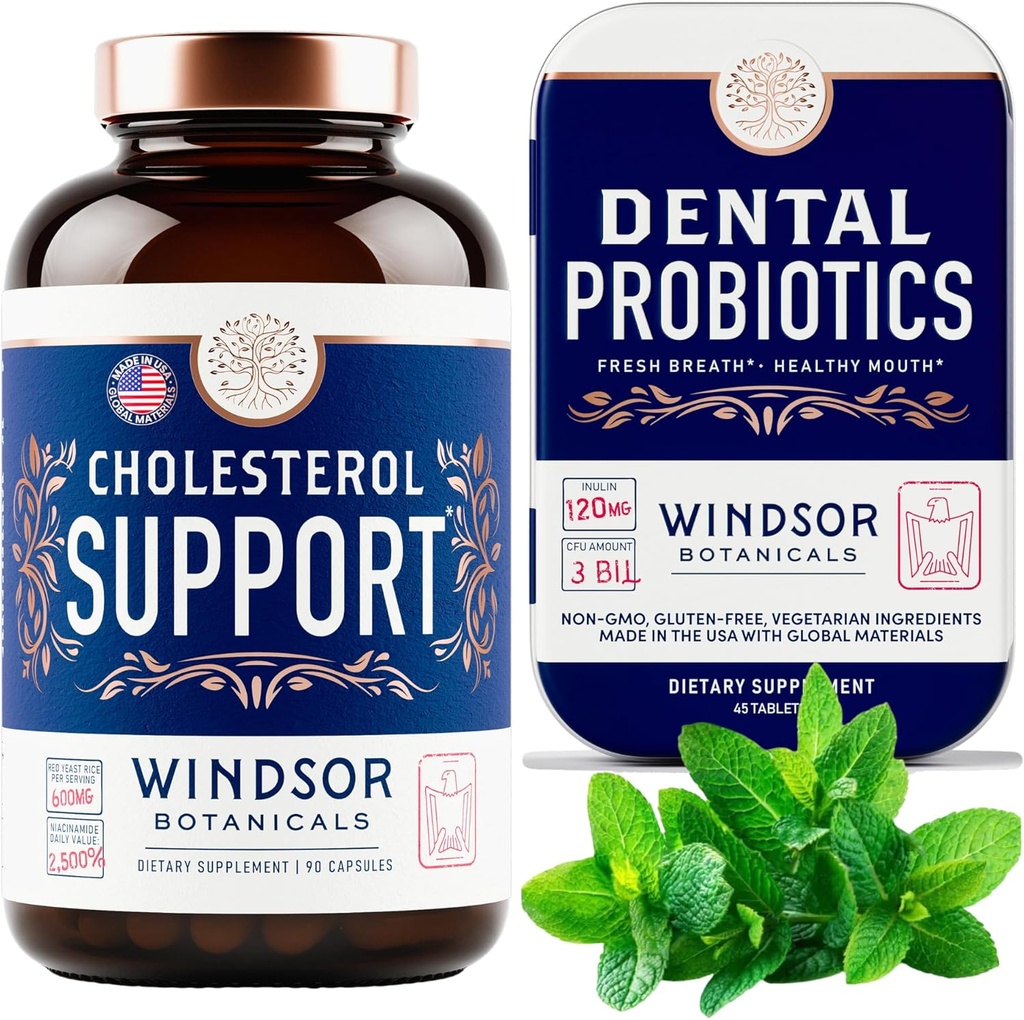 WINDSOR BOTANICALS Cholesterol תמיכה תוספי ו- Dental Probiotics for Fresh Breath Bundle