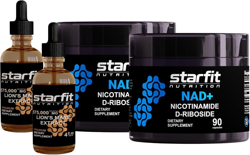 StaRFIT - Nicotinamide D-Riboside, 180 קפסולות ו- Lion's Mane 575,000 Mg Extract, 8 Fl Oz