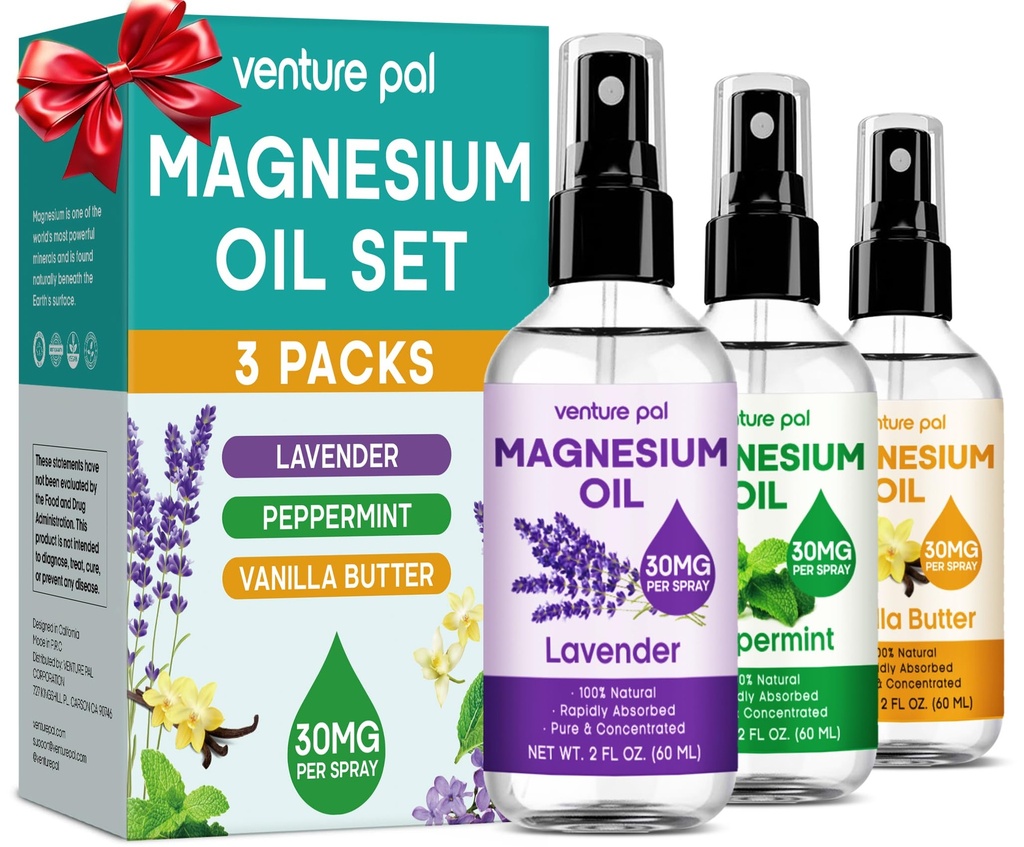 מיזם Pal 3Pack Topical Magnesium Oil Spray Set for Feet - מתנה אידיאלית להרגעה, שינה טובה יותר, הקלה שרירים עבור Legs & Joints, שיער בריא ועור. קיצור מהיר, Non-Gry