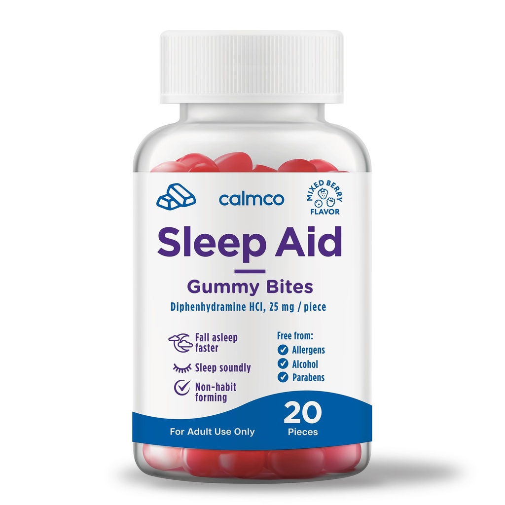 CalmCo Adult Sleep Blemy Bites - Non-Habit Forming Sleep Support with 25 מ"ג Diphenhydramine, Easy-to-Chew Nighttime Sleep Aidmies, מקדם שינה טובה יותר, ו Fall Asleep Faster, 20 הרוזן דיפנולר