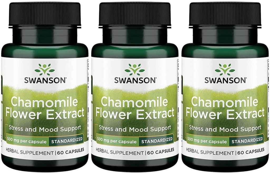 פרח סוונסון Chamomile לחלץ 500 מיליגרם סטנדרטי ל- 1.2% Apigenin 6 מ"ג לקפסולת 60 קפסולות 3 Pack