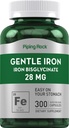 Piping Rock Iron Bisglycinate 28 מ"ג | 300 קפסולות | תוספי ברזל Gentle