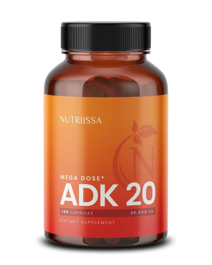 Acissa ADK 20 - Immune & Bone בריאות תמיכה עם ויטמין A, D & K (25,000 IU) - 4 Monteh Supply - EPEB מוסמך עבור Purity & Potency - 120 קפסולות טבעוניות
