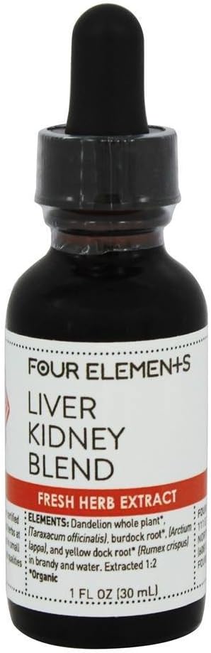 Liver Kidney Band Herbal Tincture Four Elements Organic Herbals 1 oz נוזל