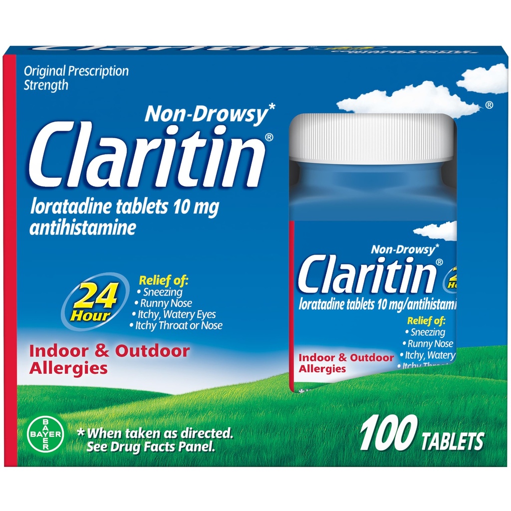 Claritin Allergy Medicine for Adults, 24Hour non-Drowsy Loratadine 10mg Pills, Antihistamine, 100 טבליות