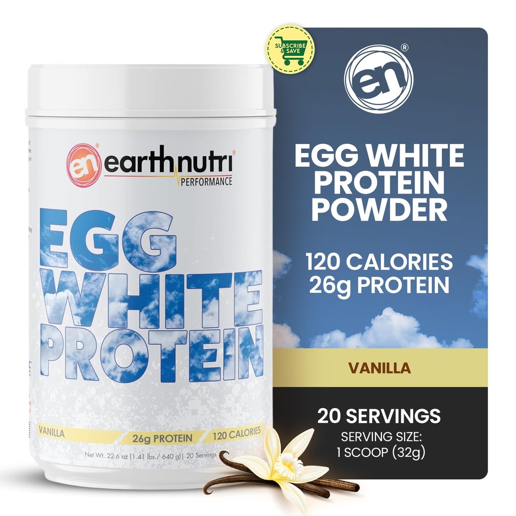 EarthNutri - אבקת חלבון לבן ביצה עבור Pre, Intra או Post Workout, 26g של חלבון Per משרת, תומך כוח שרירים ושיקום, לא תוספת מלאכותית - Vanilla 20 משרתs (640g)