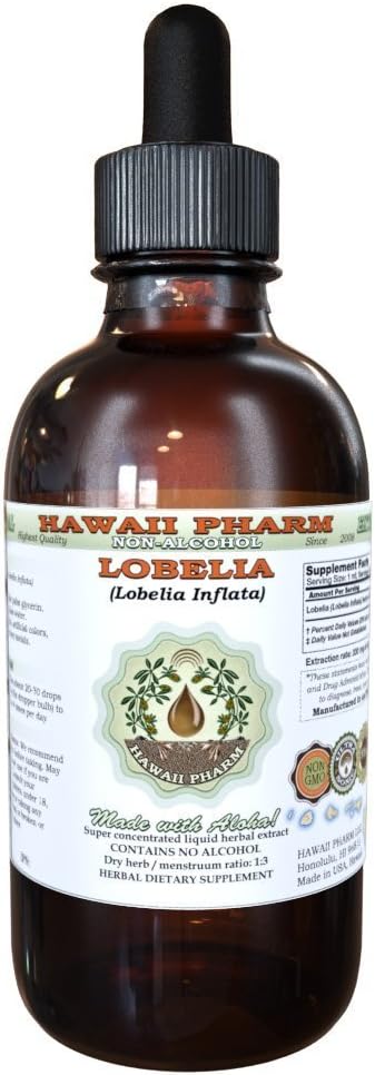 Lobelia אלכוהול חינם לחלץ, אורגני Lobelia (Lobelia Inנפחa) Dried Herb Glycerite הוואי Pharm טבעי צמחי 4 oz