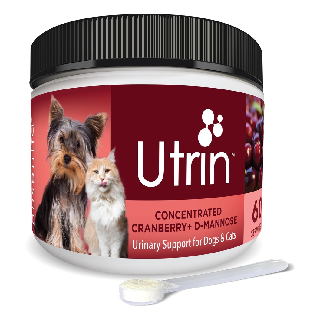 NUSENTIA UTRIN - תמיכה שתן לחתולים וכלבים - כפול-Action Cranberry & D-Mannose - לבריאות מגבלה טבעית, אי-נוחות, ותיקון UTI, 60 משרתים