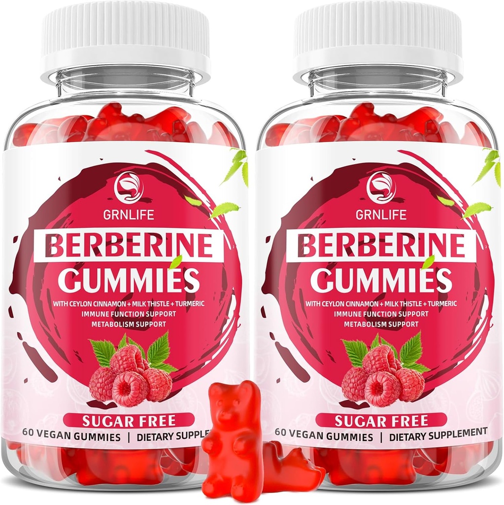 Bberine Gummies עם Ceylon Cinnamon 1500 מ"ג High Potency Berberine HCL תוספת עבור Immune ו- Metabolism תמיכה, סוכר חינם, Raspberry Flavor - 120 הרוזן ספירה