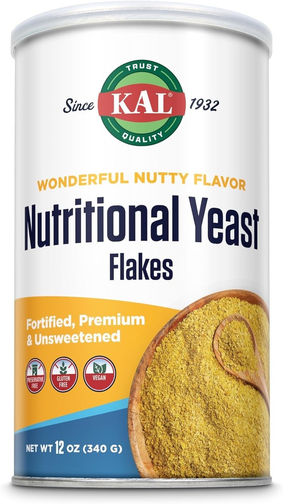KAL Nutritional Yeast Flakes, Fortified with B12, Folic Acid & Other B ויטמינים, Un Sweetened, Great Nutty Flavor, טבעוני וגלוטן חינם, 60 יום כסף בחזרה להבטיח, מיוצר בארה"ב, 34 משרתים, 12ozs, 12ozs, 12ozozs, 12ozozozs, Great Nutty Flavor, טבעוני & Gluten Free, 60-Day Money Back Promise, מיוצר בארה"ב, מיוצר בארה"ב.