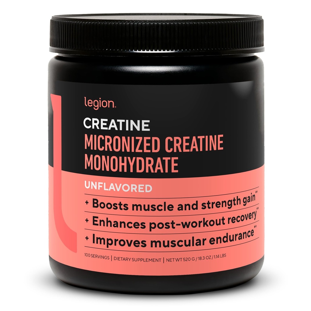 LEGION Micronized Creatine Monohydrate תוסף - אבקת קריאטין נקייה עבור שריר מקבל & פוסט עבודה התאוששות - תוספי קריאטין Micronized עבור Absorption מקסימלי (100 משרתים, Unflavored)