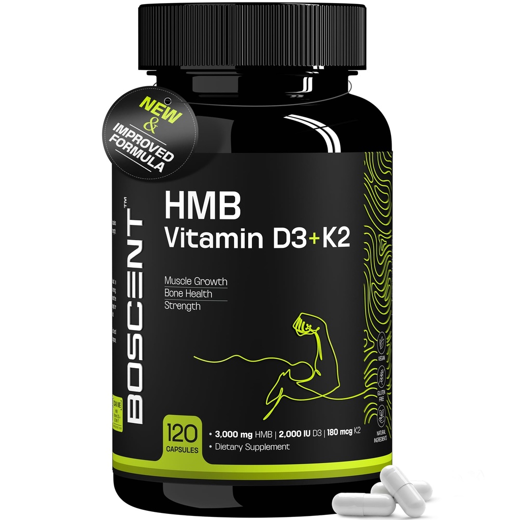 HMB ווויטמין D3 תוספת 1000 MG (180 קפסולות) - תוספי HMB עם 4000 UI של D3 & Calcium - גידול שרירים, כוח וריפוי - B-Hydroxy B-Methylbutyrate Butyrate - שריר בונה עבור גברים