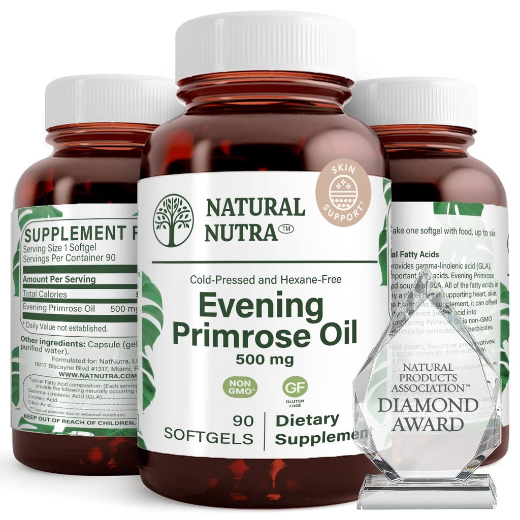 שמן Nutra טבעי פרימרוז שמן תוספת של שומן Acid, Nerve Health, עוזר להפחית את העור Blemishes, מאזן הגוף הסודים, קידום בריאות הלב, בהירות העור, 500 מ"ג, 90 Softgels