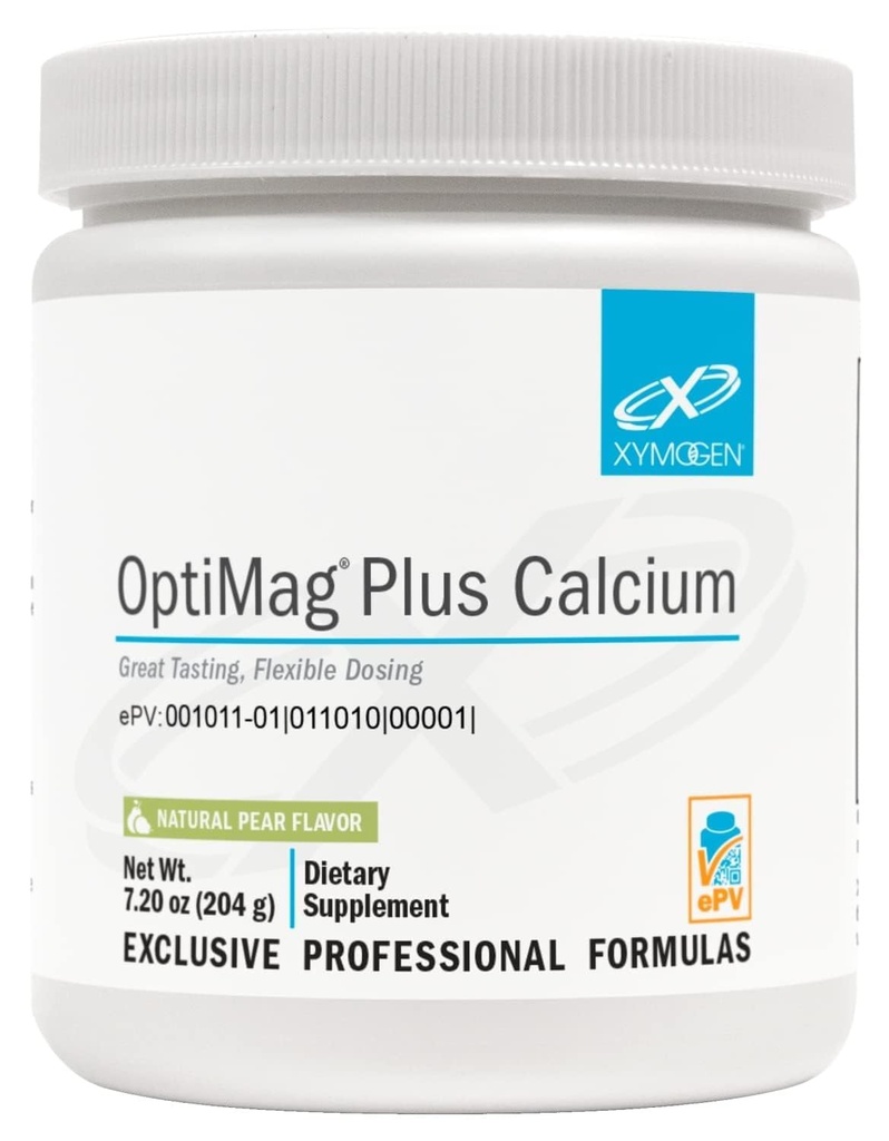 XYMOGen Opti Magic Plus Calcium - אבקת מגנזיום גדולה עם Calcium כדי לתמוך התנהגויות Calm, בריאות Mood, עצמות בריא + תפקוד שרירים - Pear Flavor, עם Magnesium Malate (7.2 oz)