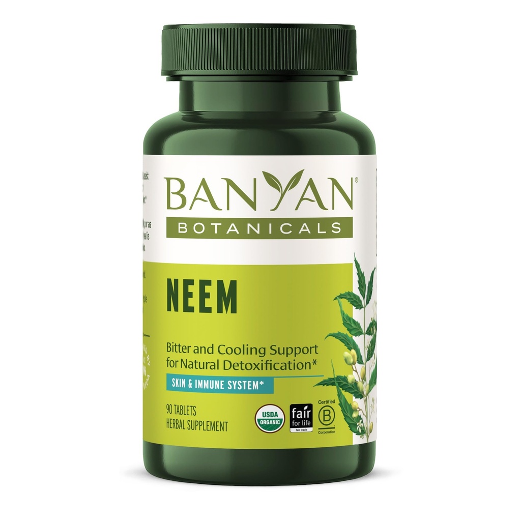 Banyan הבוטנים Neem Tablets - אורגני Neem Leaf (Azadirachta Indica) - תומך Detoxification טבעי, עור בריא ובריאות החיסון * - 90 טבליות - Non-GMO Sustainly Sourceed טבעוני טבעוני